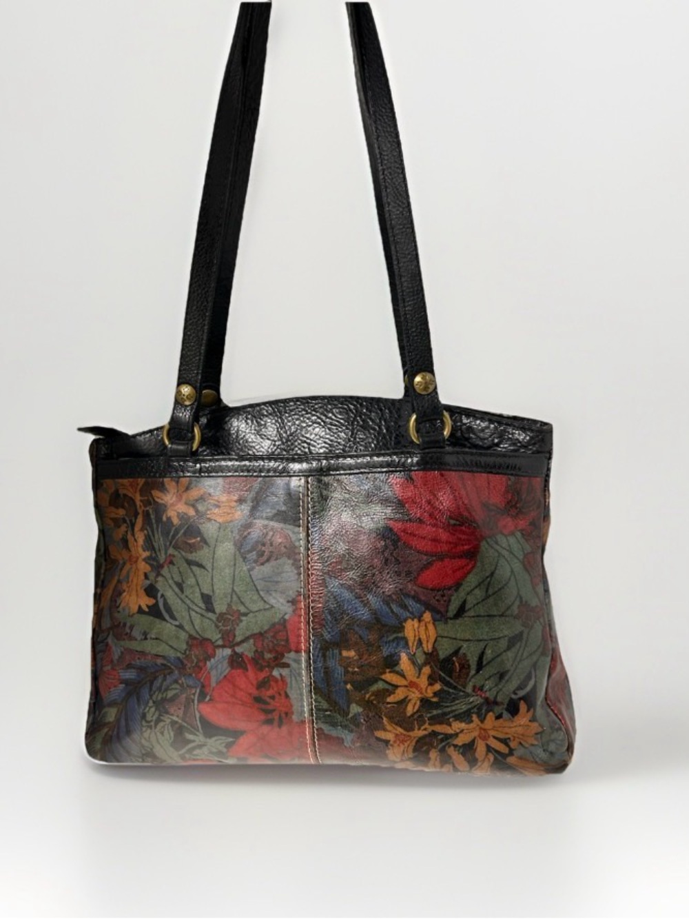 Patricia Nash Botanical Floral Italian Leather Shoulder Bag Black Multi